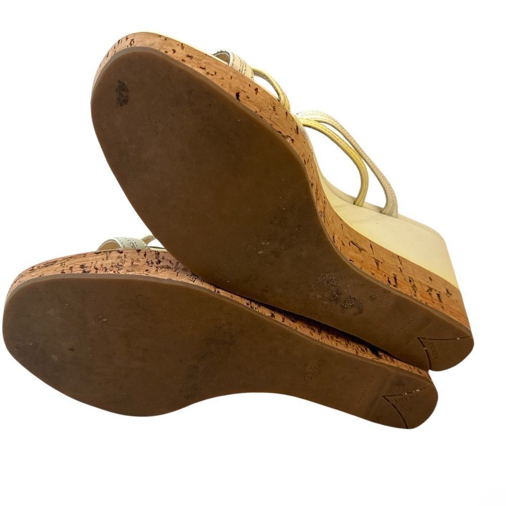 PRADA Beige Wedge Patent Leather Strappy Slide Sandals - Picture 9 of 12